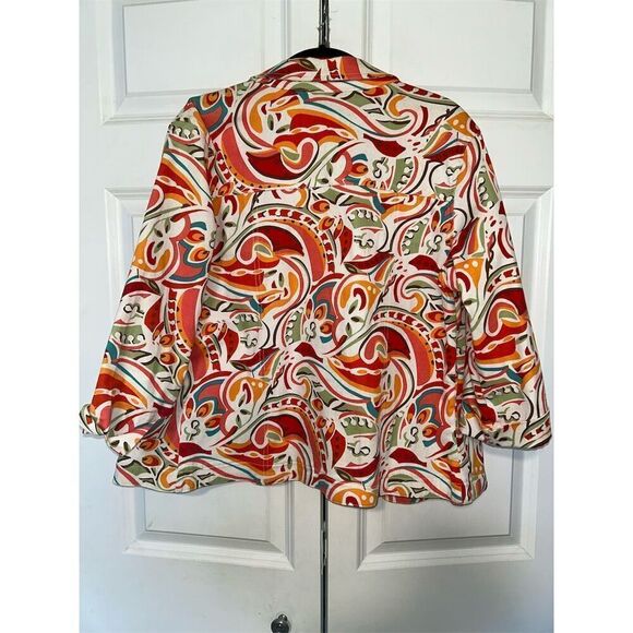 Women's Multicolor Geometric Print Jacket 3/4 Sleeve Size L - Picture 6 of 7